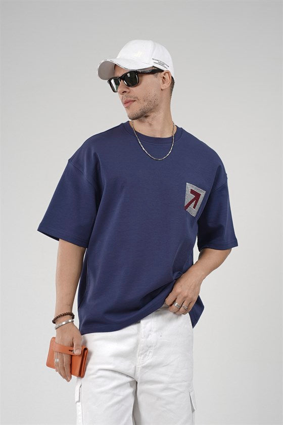 Image of Tricou bărbătesc supradimensionat cu imprimeu tip plasă pe spate