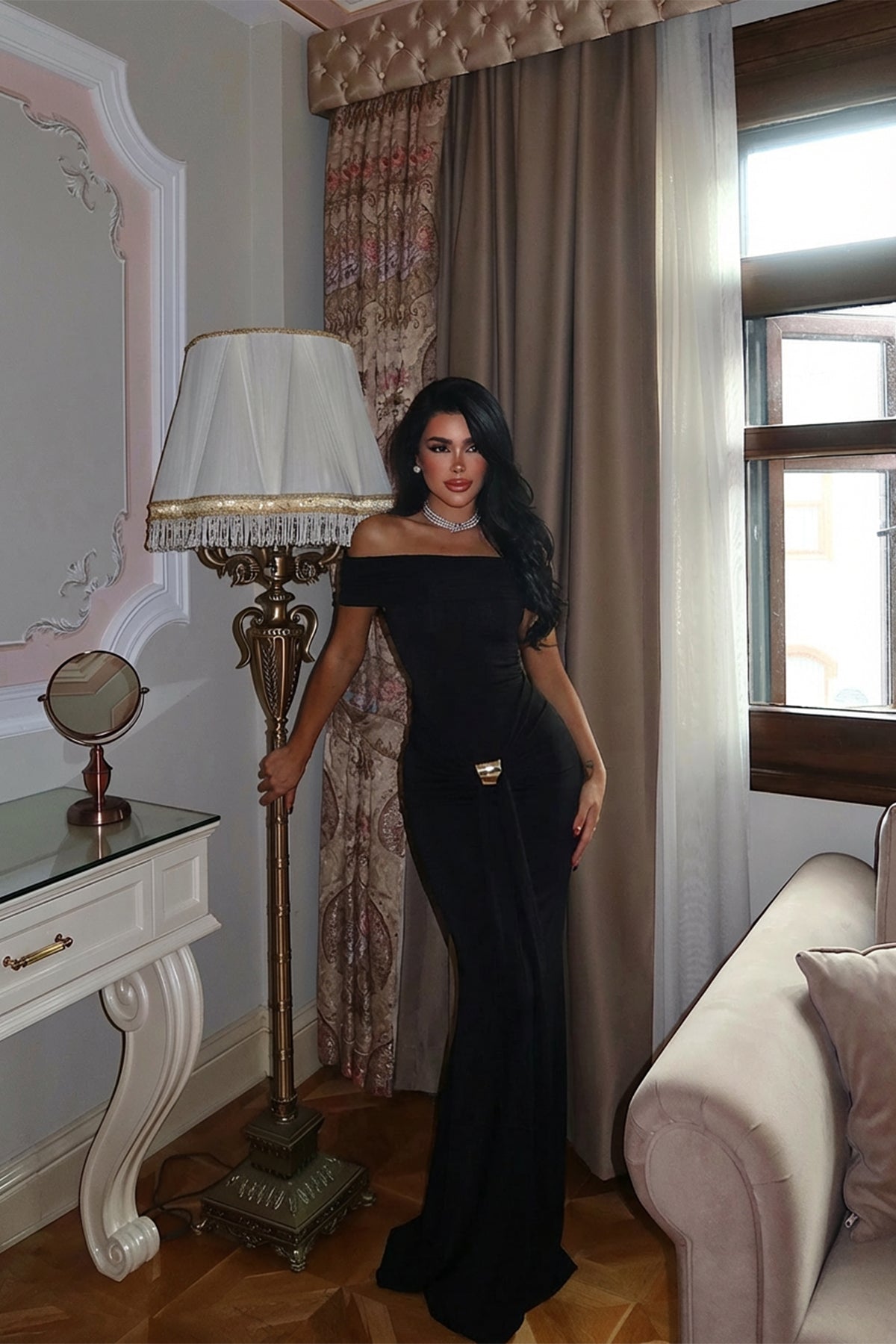Image of Siyah Allayia Uzun Elbise ATE-3080