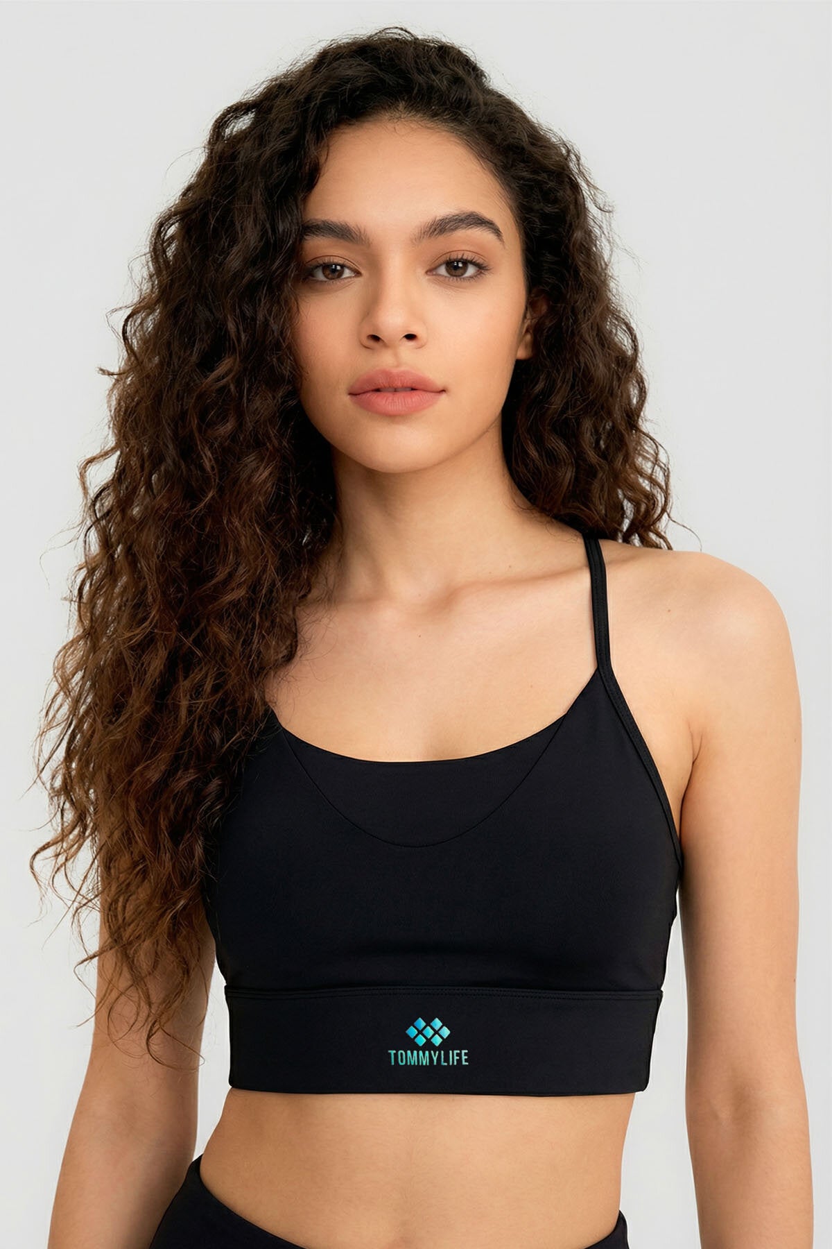 Image of Sutien sport negru pentru femei, croială standard, cu imprimeu pe spate - 97300