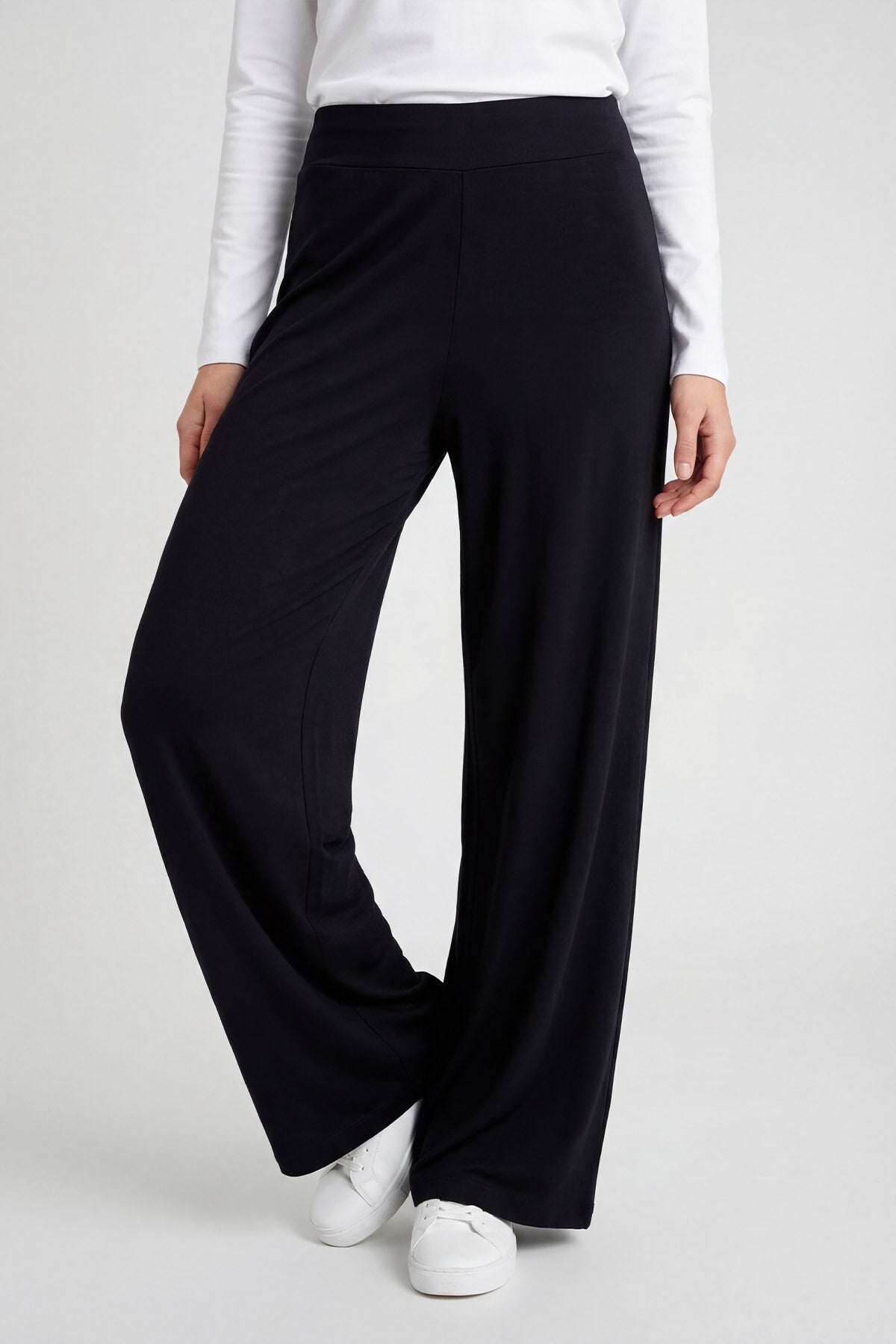 Image of Siyah Comfort Fit Geniş Paça Korsajlı Palazzo Kadın Pantolon - 94681