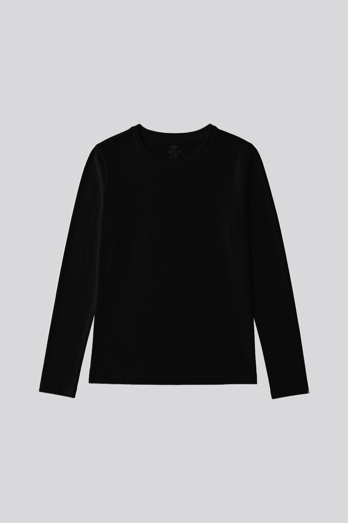 Image of Siyah O Yaka Standart Fit Uzun Kollu Basic Kadın T-Shirt - 97312