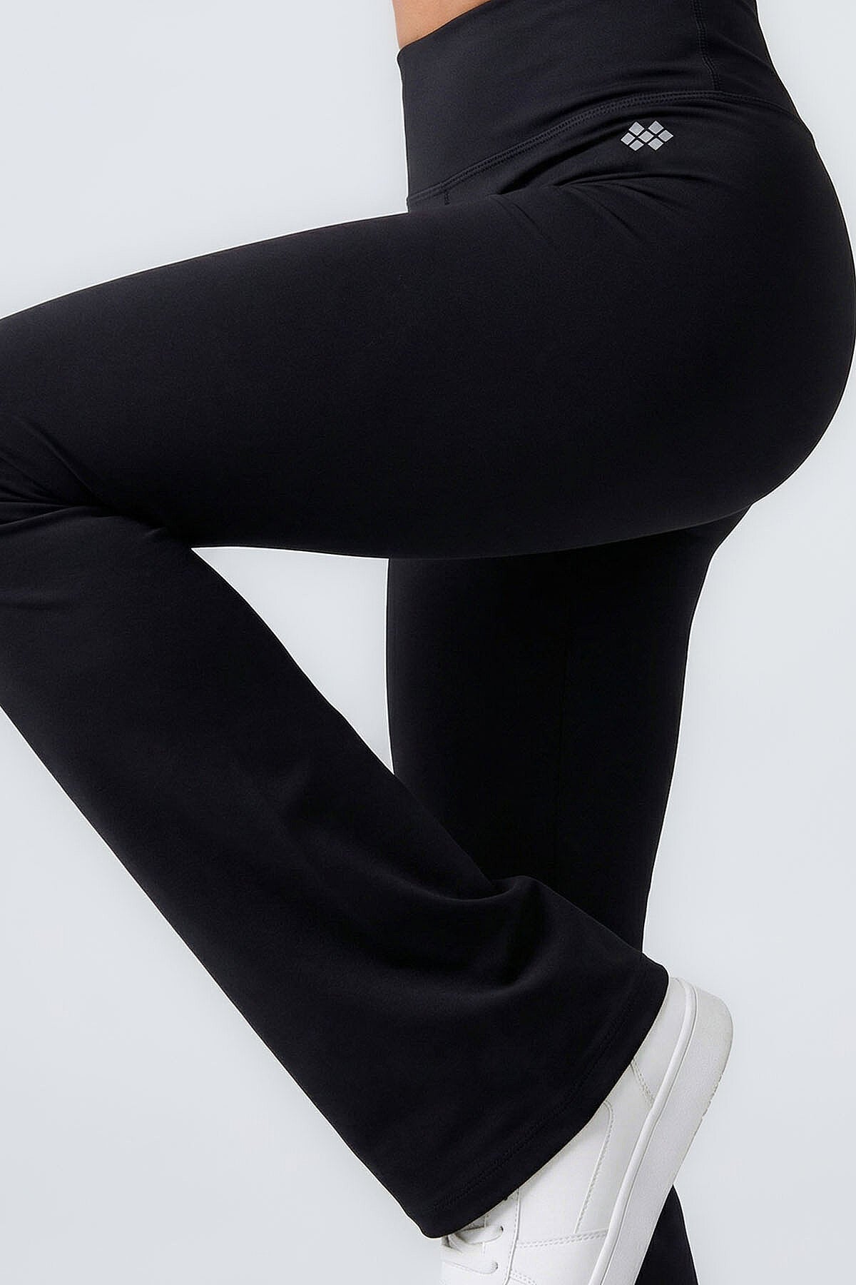 Image of Black Flexible High Waist Sports Performance Women's Flare Leggings - 94686