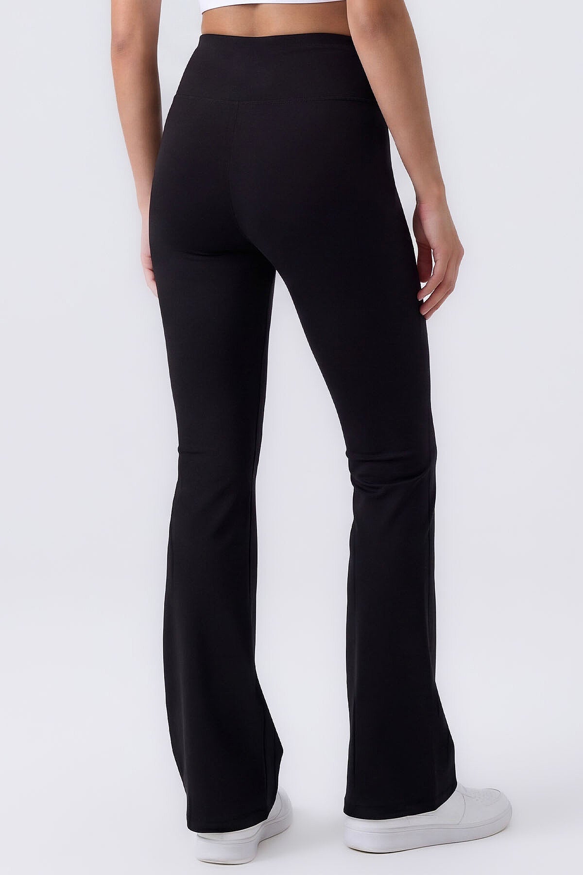 Image of Black Flexible High Waist Sports Performance Women's Flare Leggings - 94686