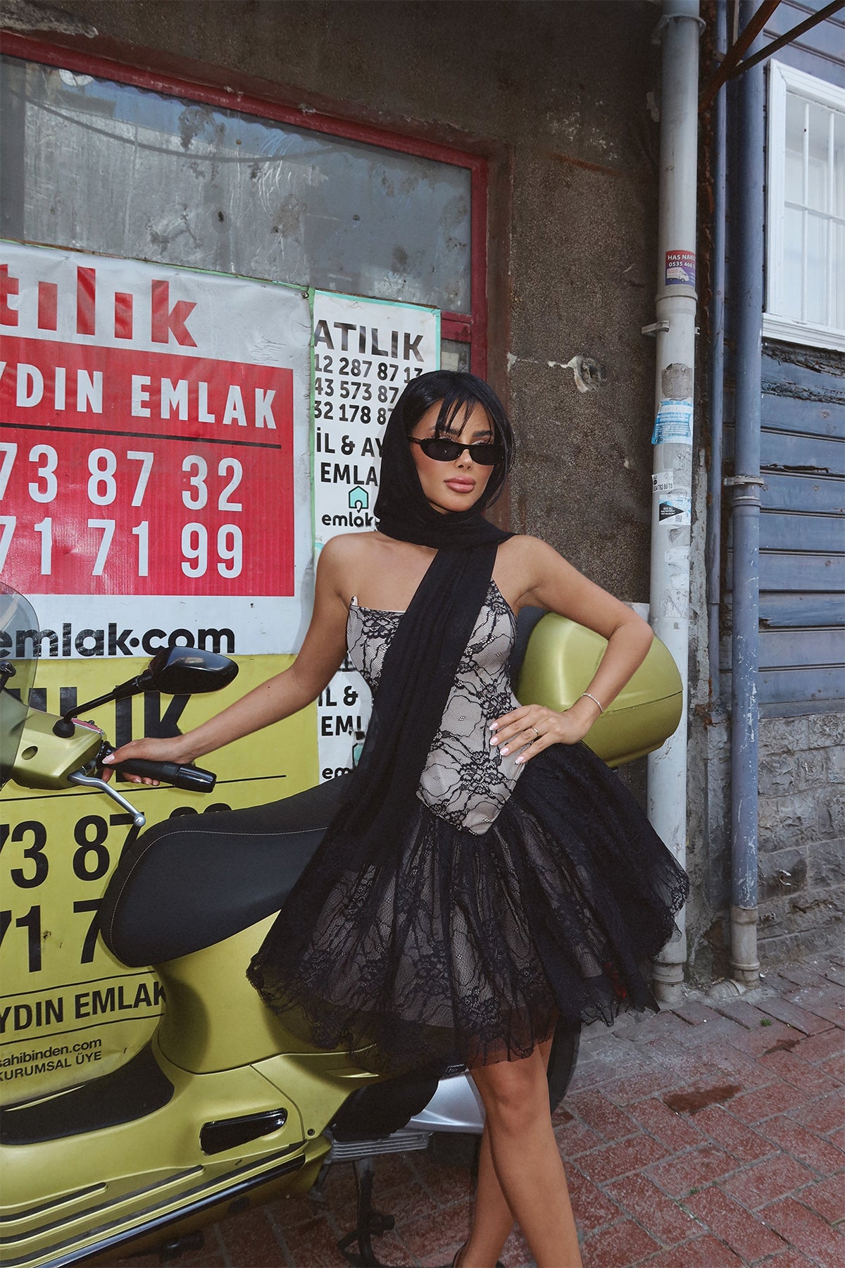 Image of Siyah Evelina Mini Dantel Elbise ATE-2762
