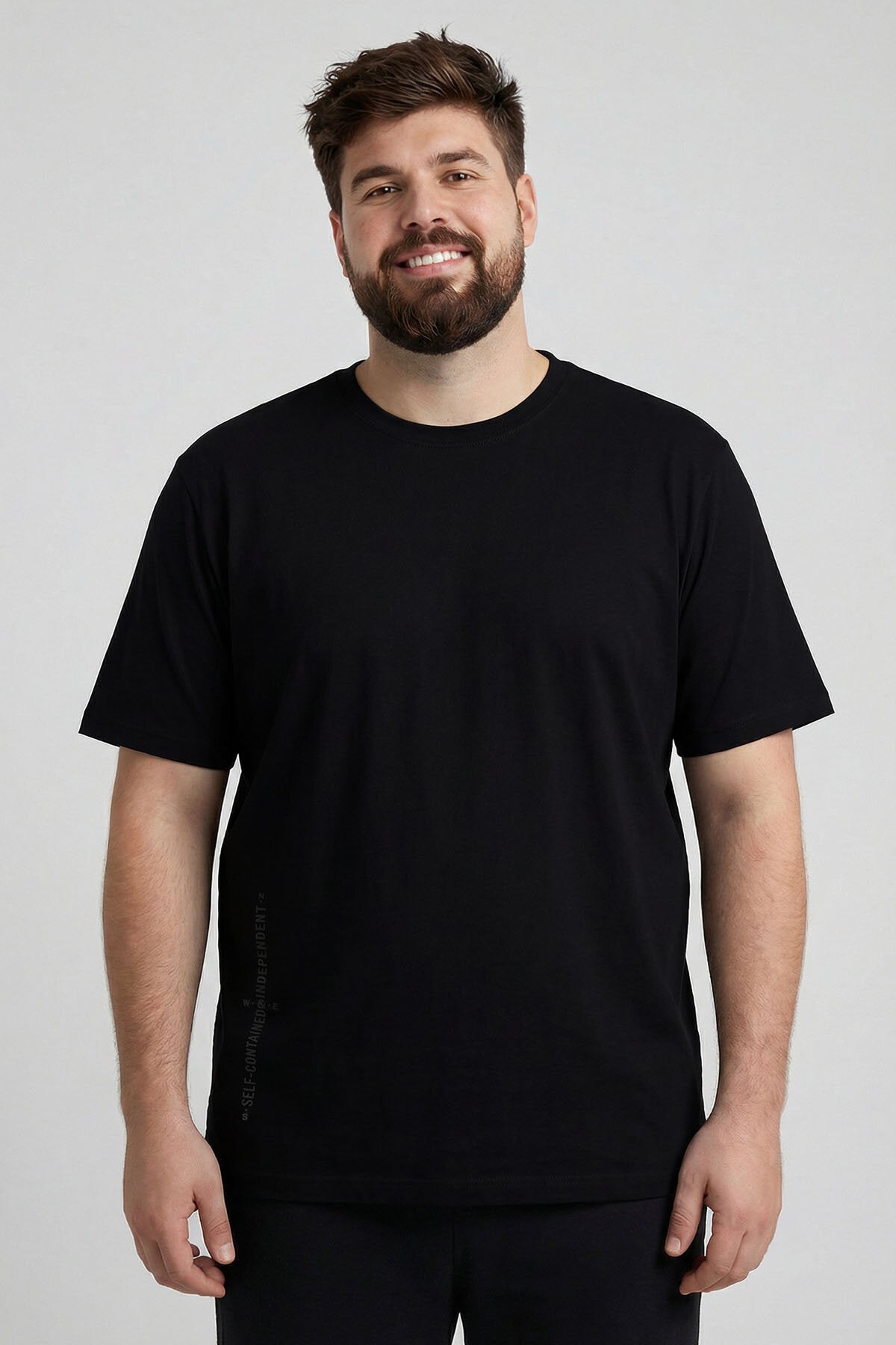 Image of Siyah Baskılı O Yaka Rahat Form Battal Büyük Beden Erkek T-Shirt - 88472
