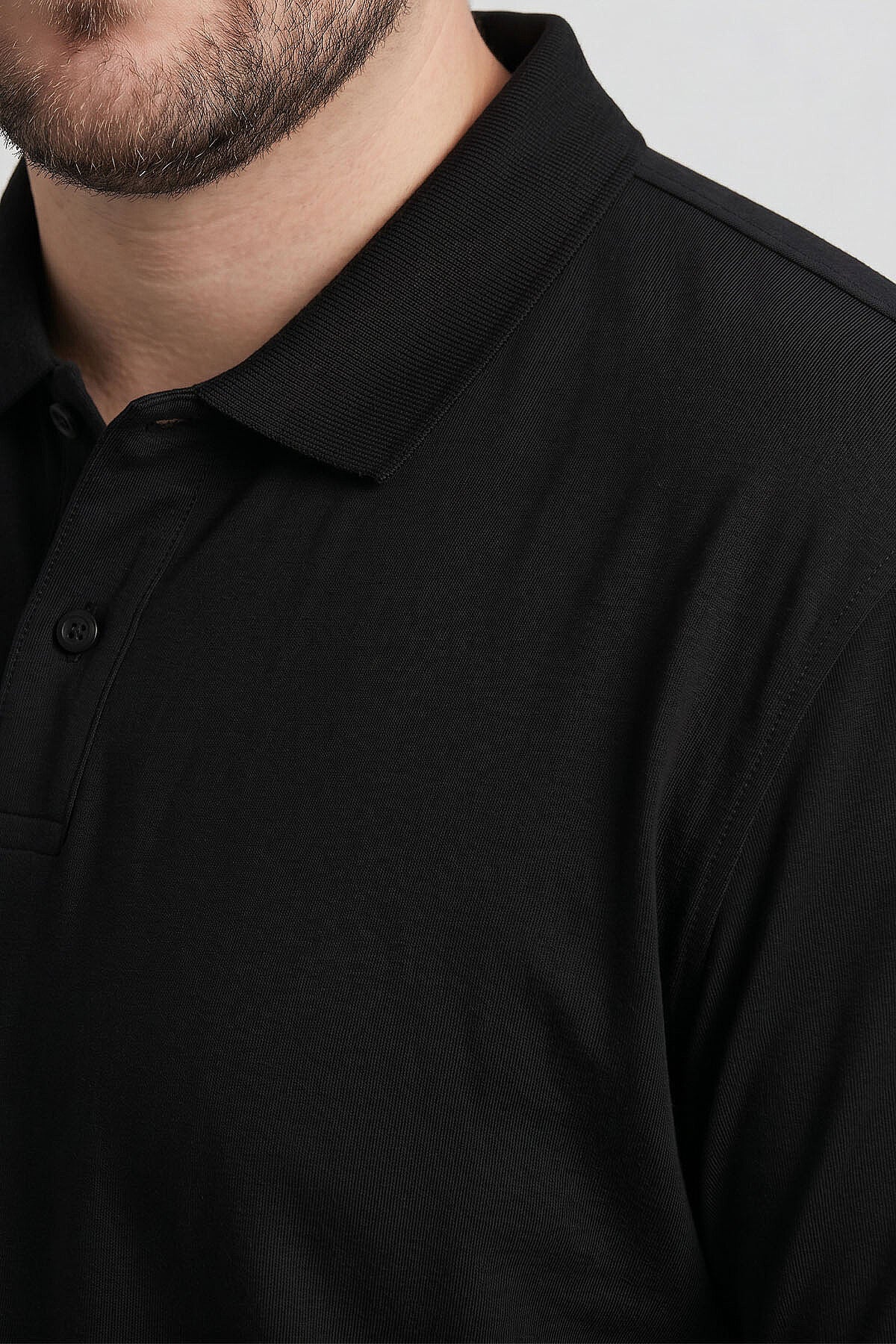 Image of Siyah Polo Yaka Büyük Beden Battal Erkek T-Shirt - 88511