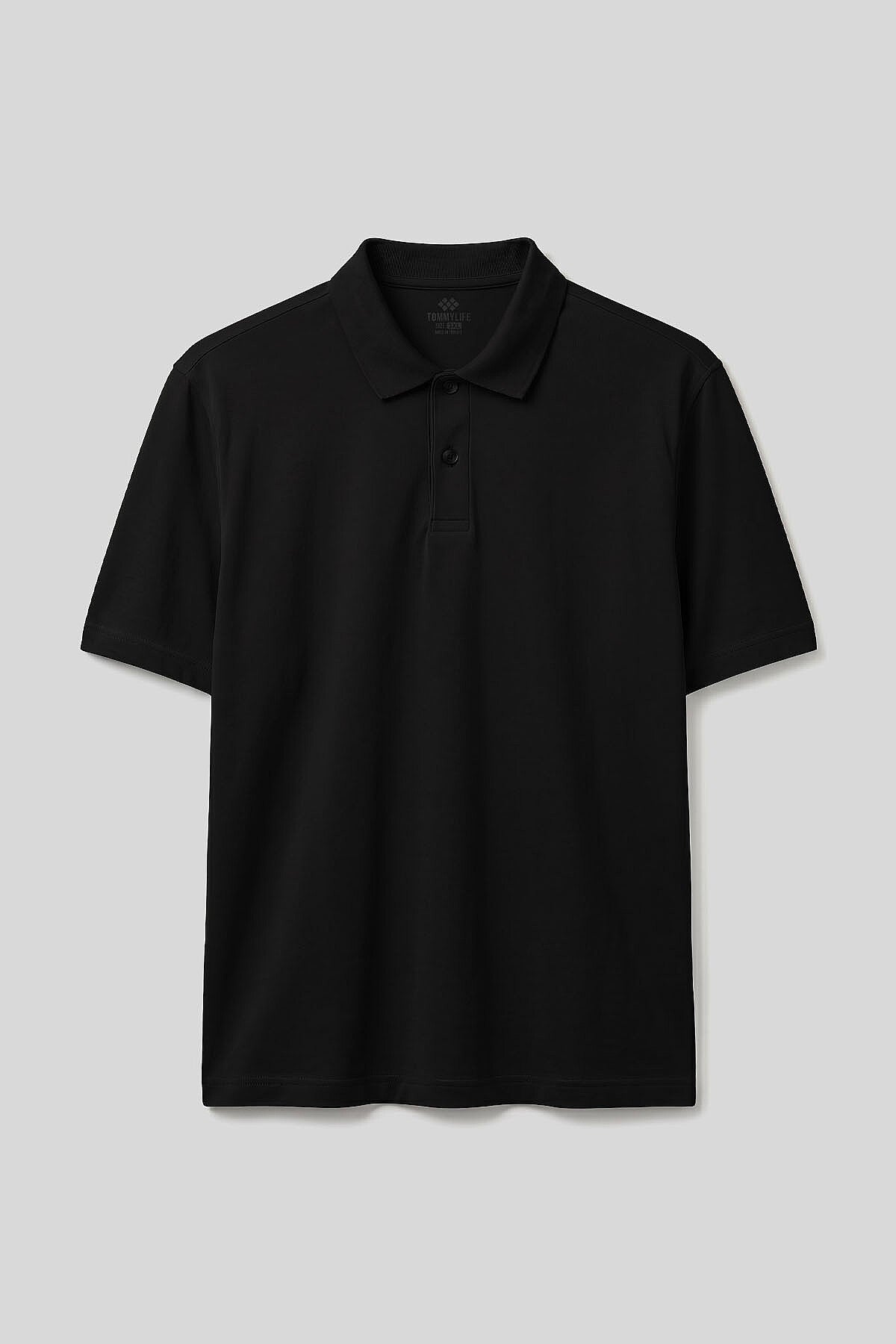 Image of Siyah Polo Yaka Büyük Beden Battal Erkek T-Shirt - 88511