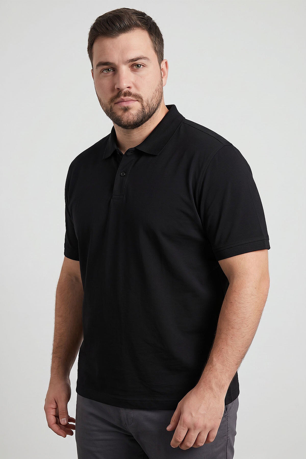 Image of Siyah Polo Yaka Büyük Beden Battal Erkek T-Shirt - 88511