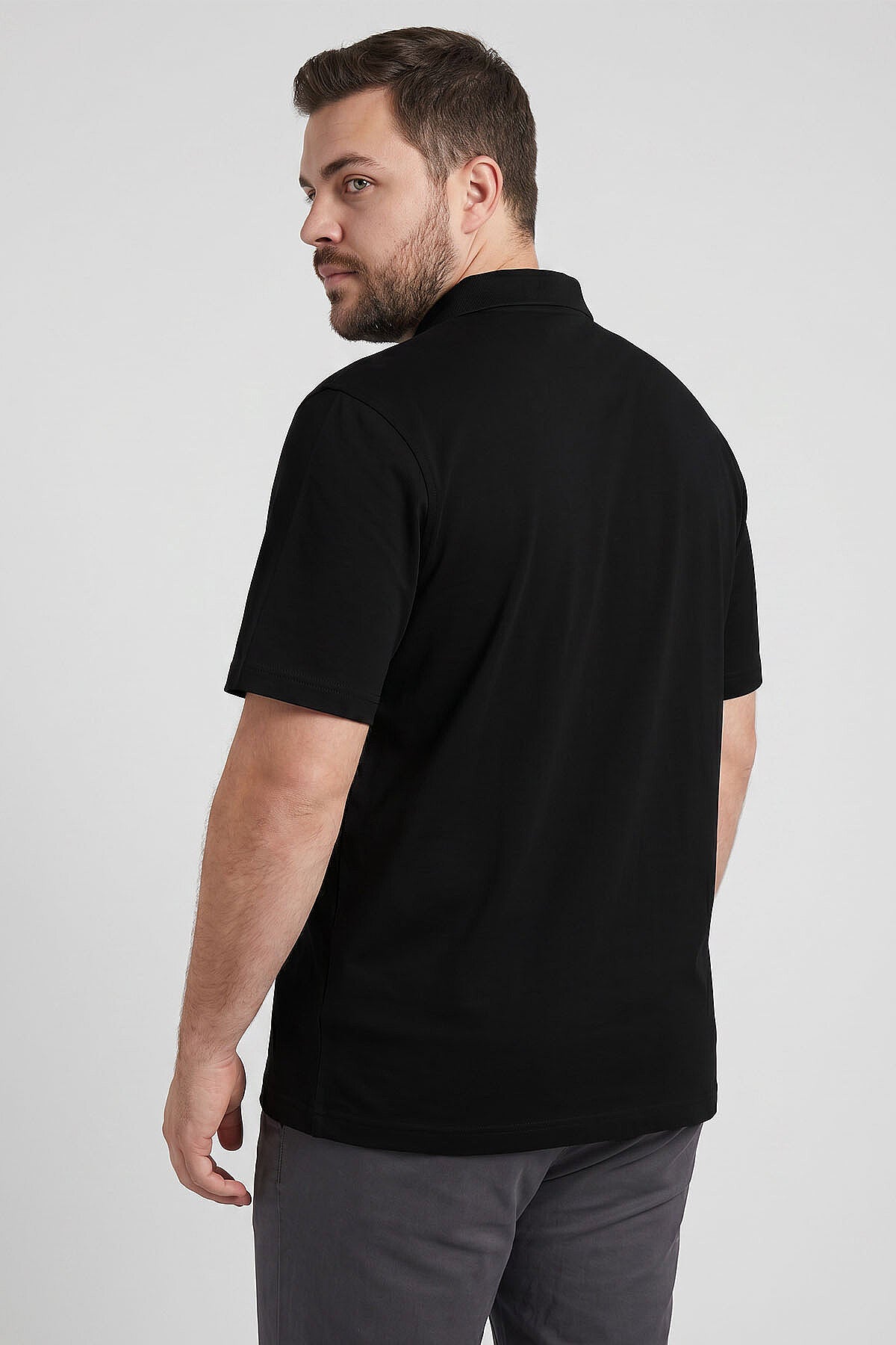 Image of Siyah Polo Yaka Büyük Beden Battal Erkek T-Shirt - 88511