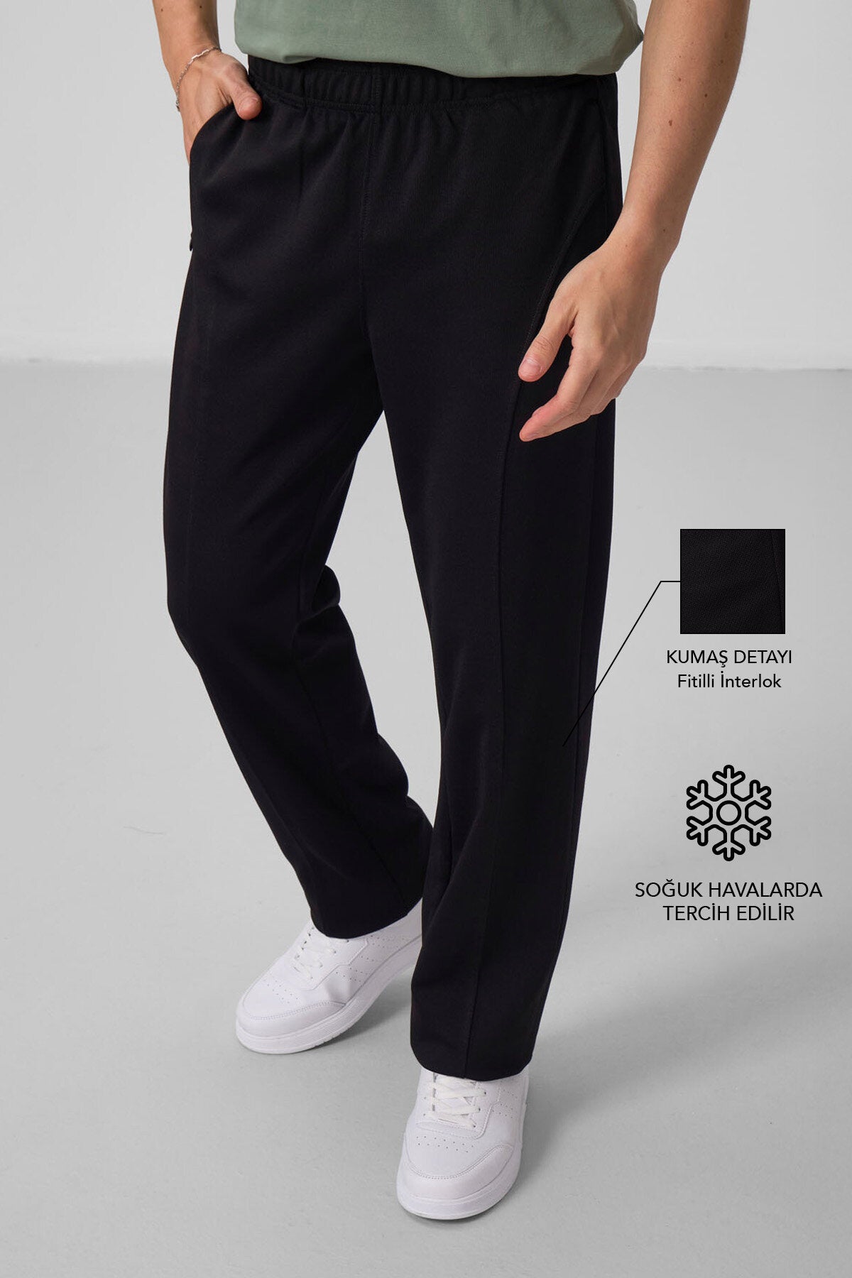 Image of Siyah Yüzeyi Dokulu Standart Fit Palazzo Erkek Pantolon - 82171