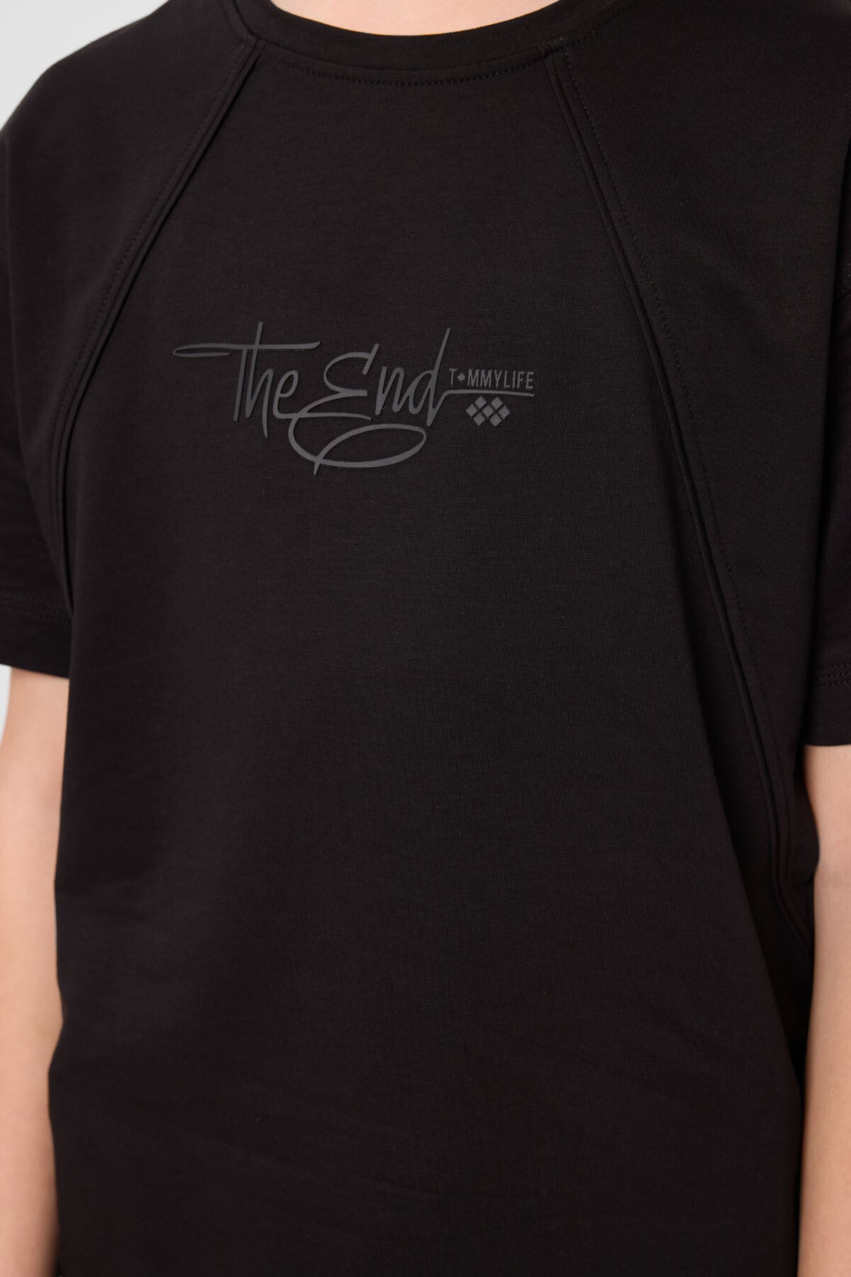 Image of Siyah Pamuklu Yumuşak Dokulu Oversize Baskılı Erkek Çocuk T-Shirt - 11285