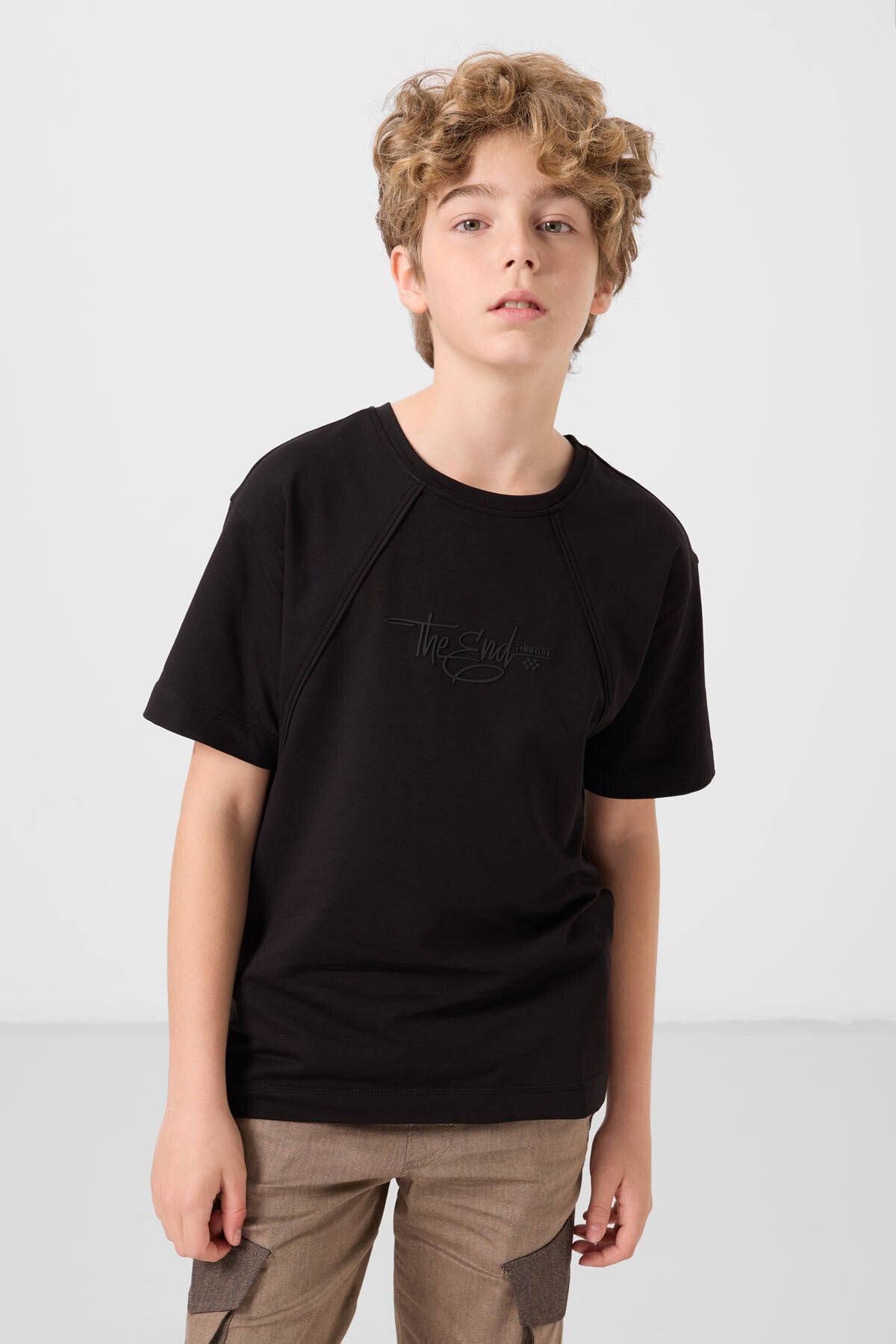 Image of Siyah Pamuklu Yumuşak Dokulu Oversize Baskılı Erkek Çocuk T-Shirt - 11285