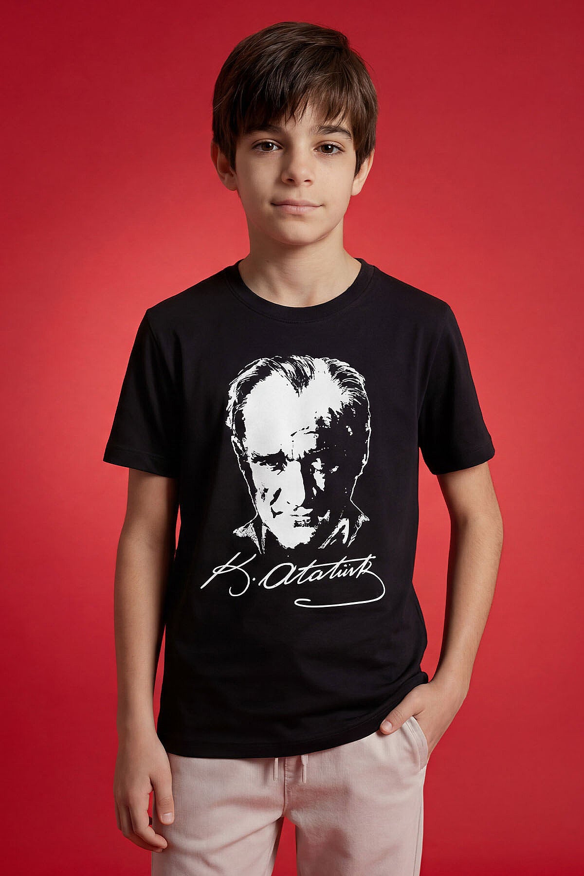 Image of Siyah Atatürk Baskılı Unisex Çocuk T-Shirt - 11332