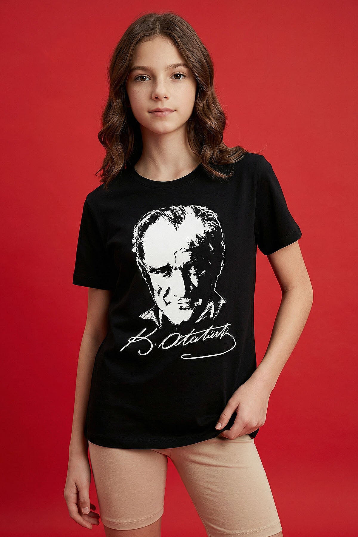 Image of Siyah Atatürk Baskılı Unisex Çocuk T-Shirt - 11332