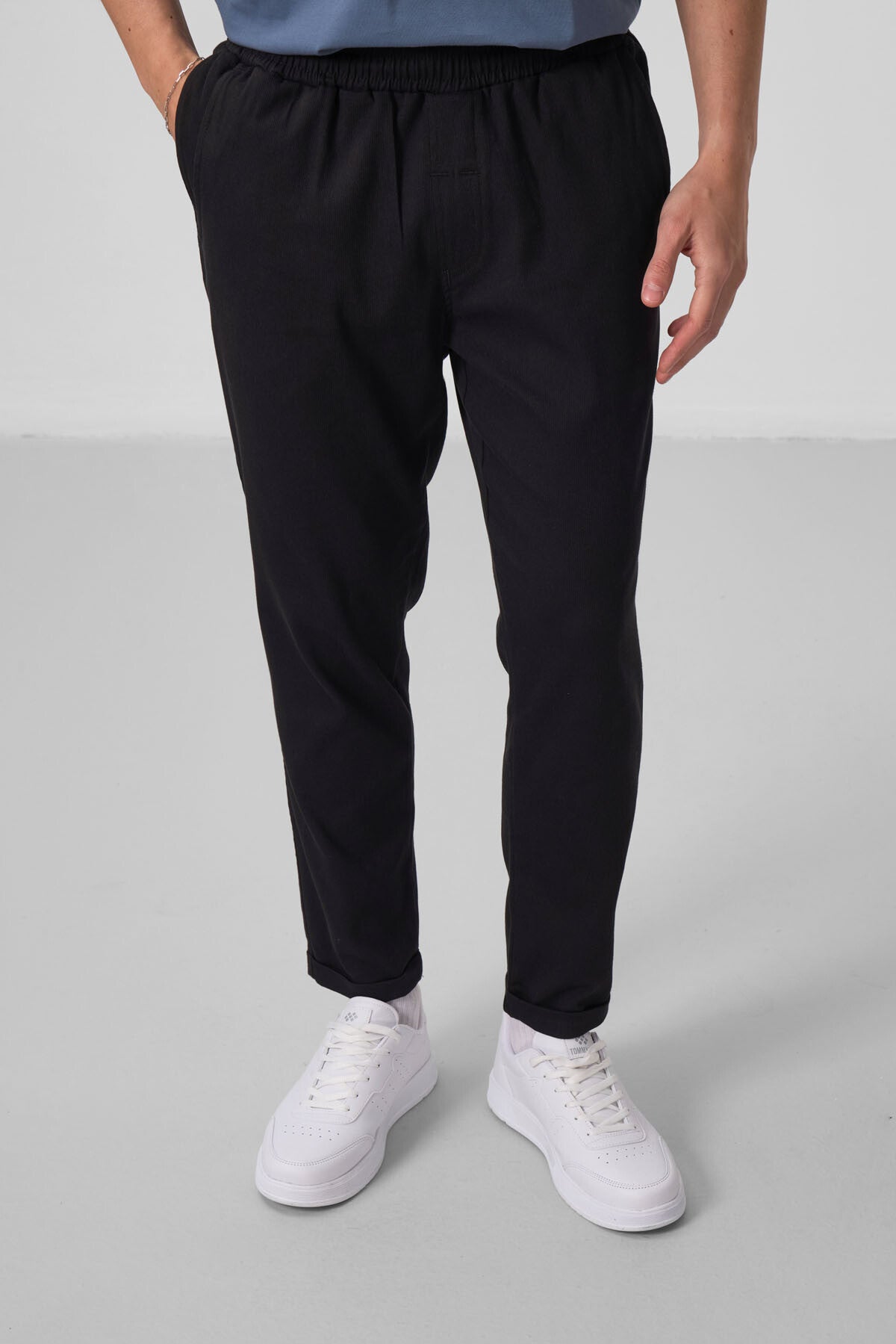 Image of Black Standard Fit Woven Lightweight Stretch Chino Men's Trousers - 82175