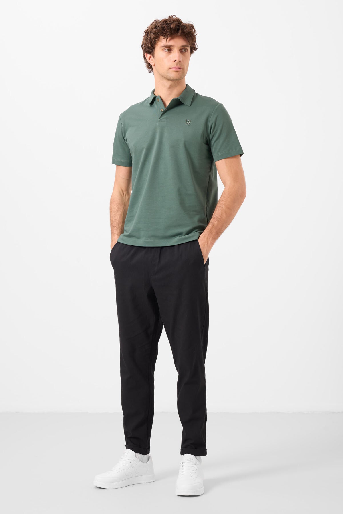 Image of Pantaloni chino elastici ușori, negri, croială standard, țesături, pentru bărbați - 82178