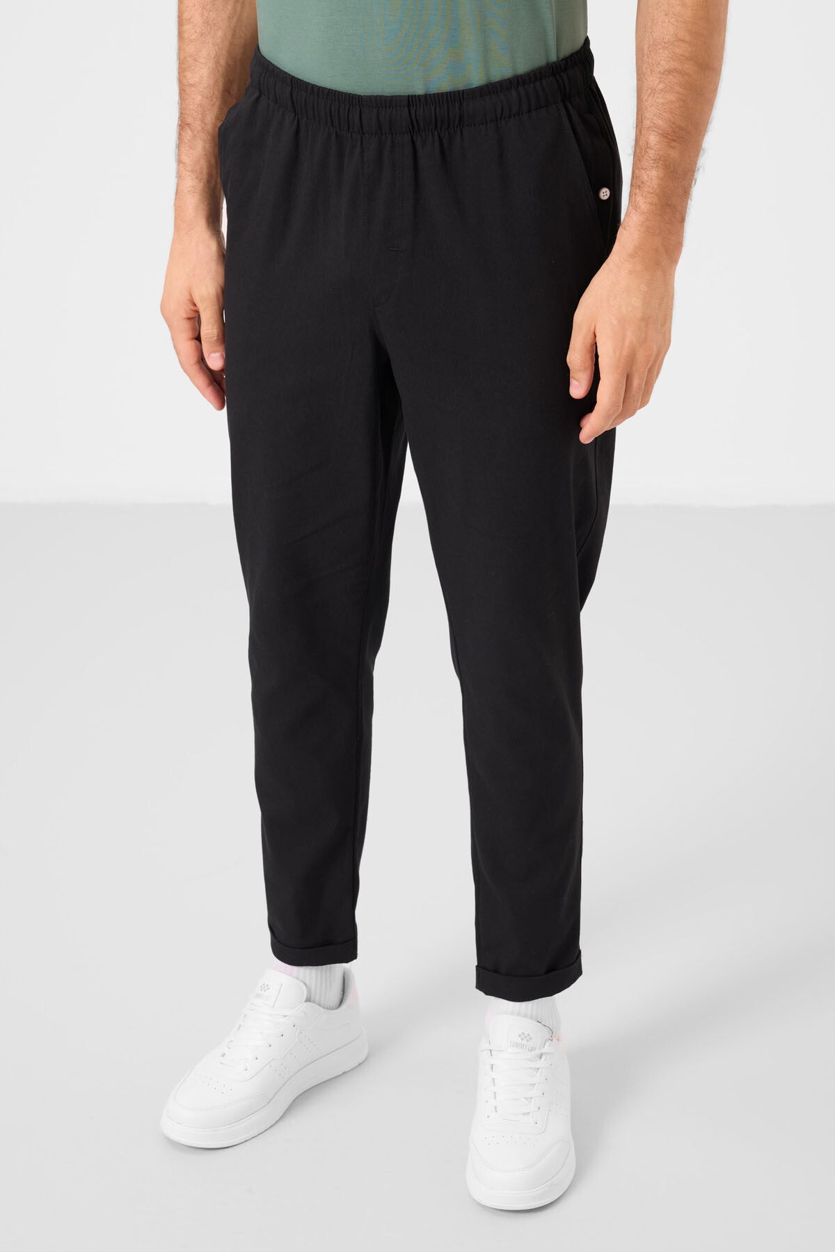 Image of Pantaloni chino elastici ușori, negri, croială standard, țesături, pentru bărbați - 82178