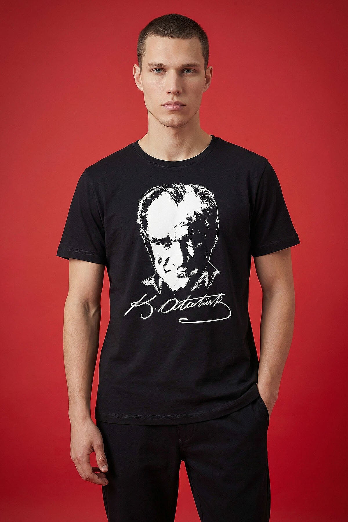 Image of Black Unisex T-Shirt with Crescent Moon and Star Print - 88510