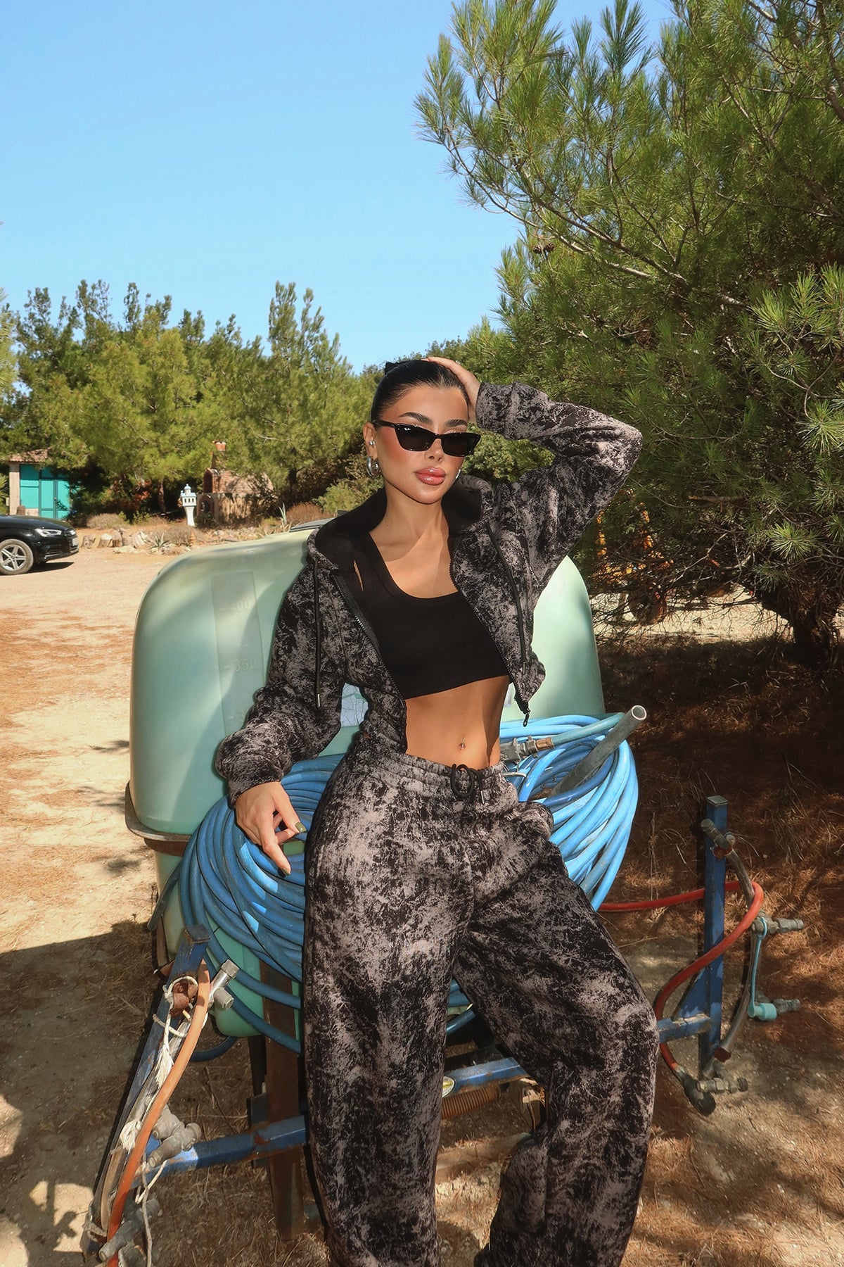 Image of Siyah Joelle Desenli Eşofman Takım ATE-3642