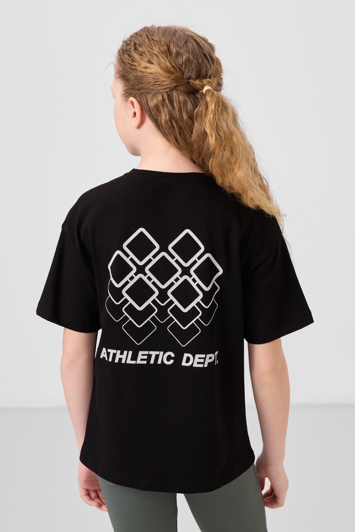 Image of Siyah Pamuklu O Yaka Oversize Fit Baskılı Kız Çocuk T-Shirt - 75178