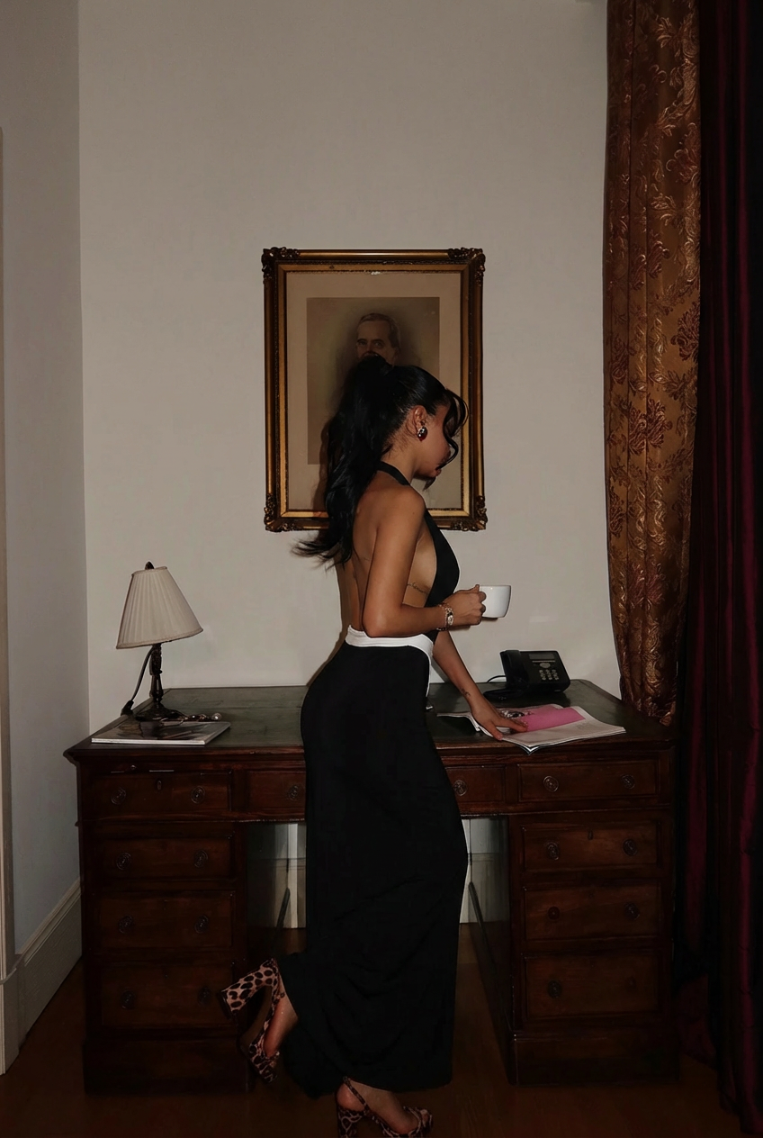 Image of Siyah Giselle Fiyonk Detaylı Yırtmaçlı Elbise ATE-3026