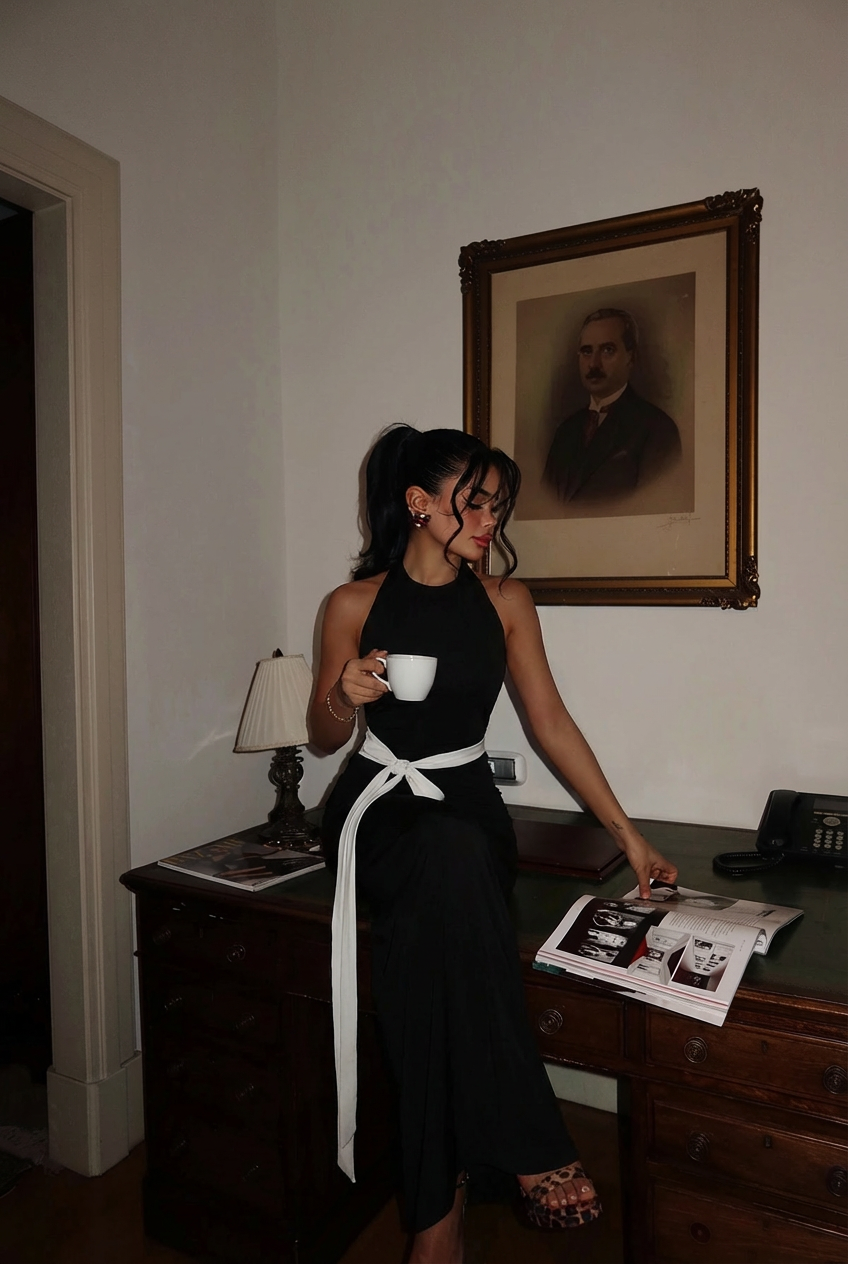 Image of Siyah Giselle Fiyonk Detaylı Yırtmaçlı Elbise ATE-3026