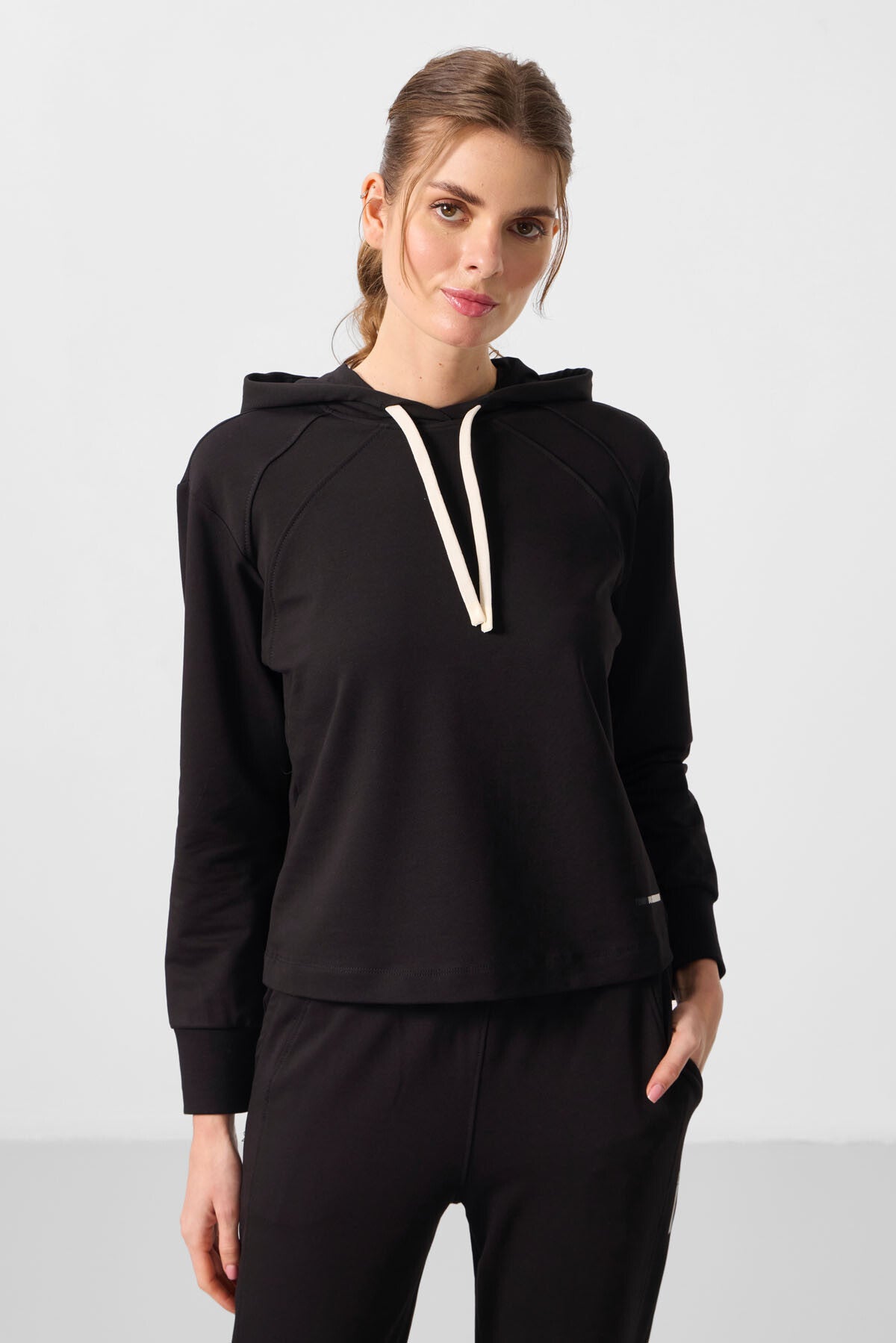 Image of Siyah Kapüşonlu Oversize Kadın Eşofman Takım - 95336