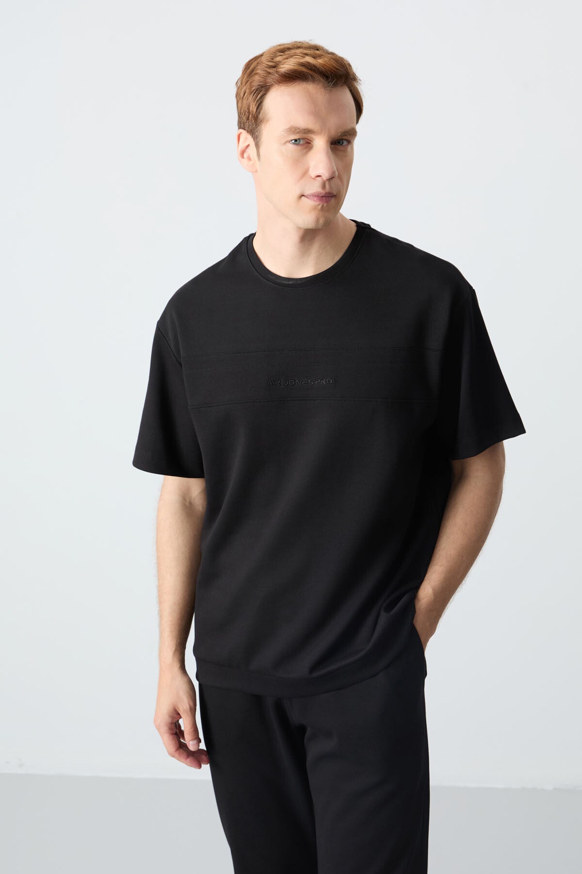 Image of Siyah Pamuklu Kalın Yumuşak Dokulu Oversize Fit Basic Erkek Eşofman Takım - 85261