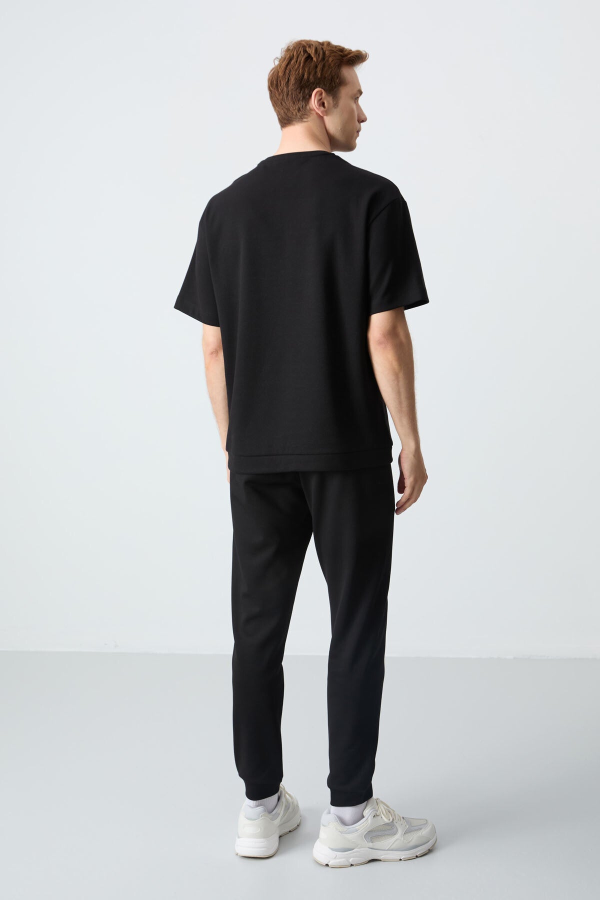Image of Siyah Pamuklu Kalın Yumuşak Dokulu Oversize Fit Basic Erkek Eşofman Takım - 85261