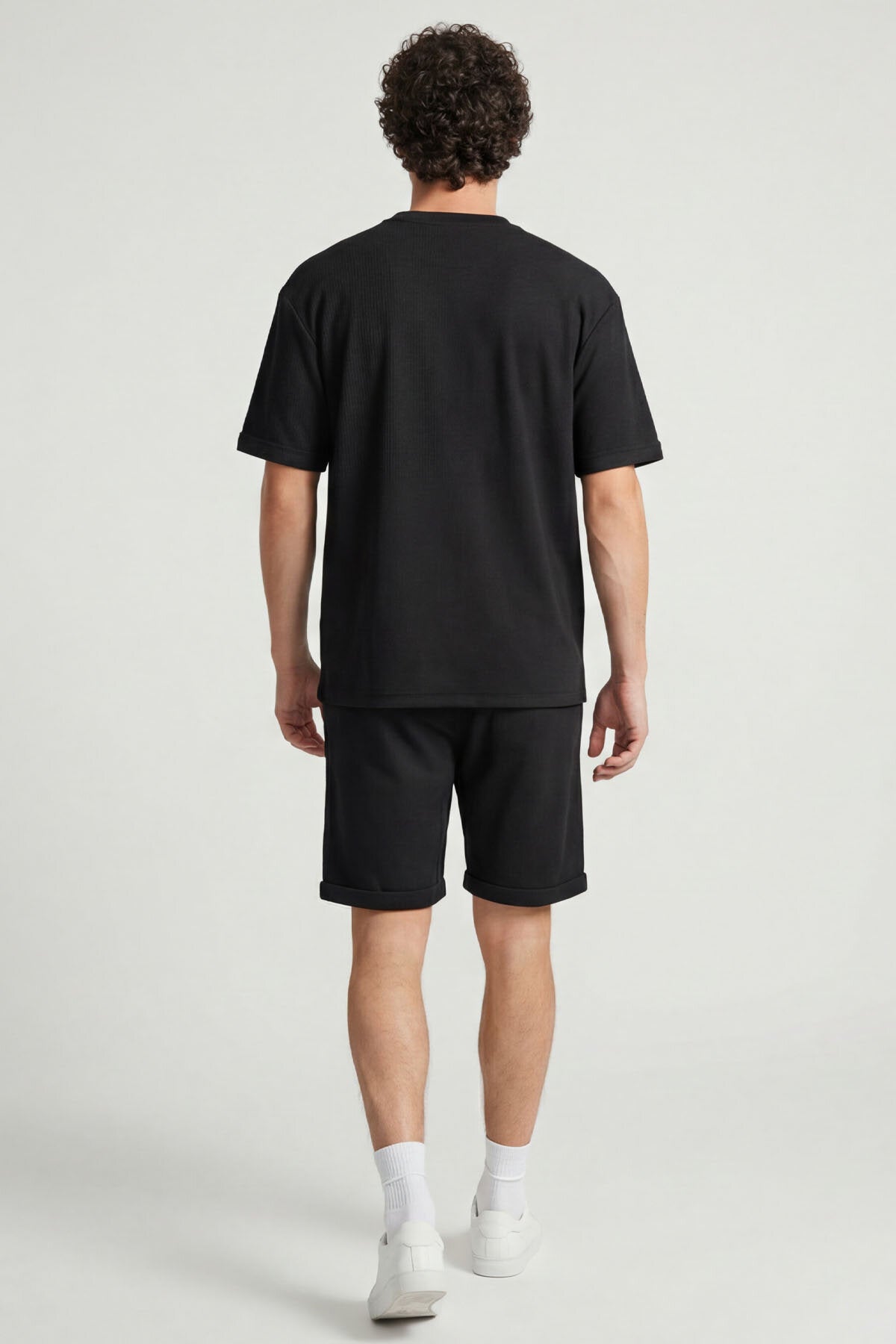 Image of Siyah Oversize Fit Yumuşak Dokulu Basic Erkek Şort Takım - 85274