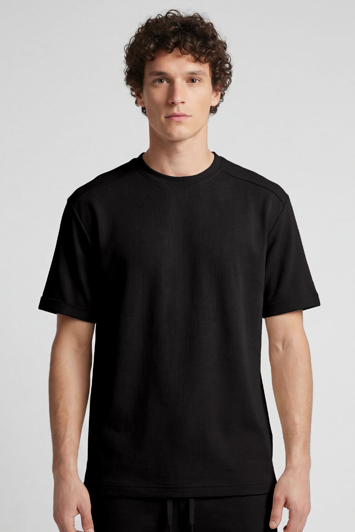 Image of Black Oversize Fit Soft Textured Basic Men's Shorts Set - 85274