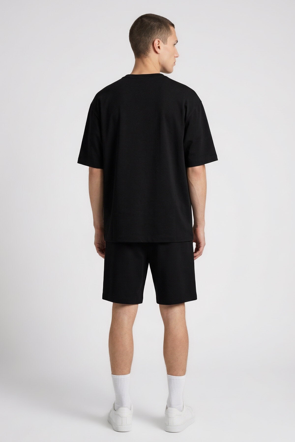 Image of Siyah Oversize Fit Basic Erkek Şort Takım - 85292