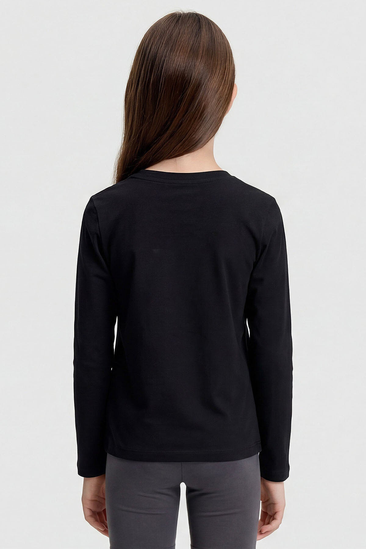 Image of Siyah O Yaka Standart Fit Basic Uzun Kollu Unisex Çocuk T-Shirt - 11329
