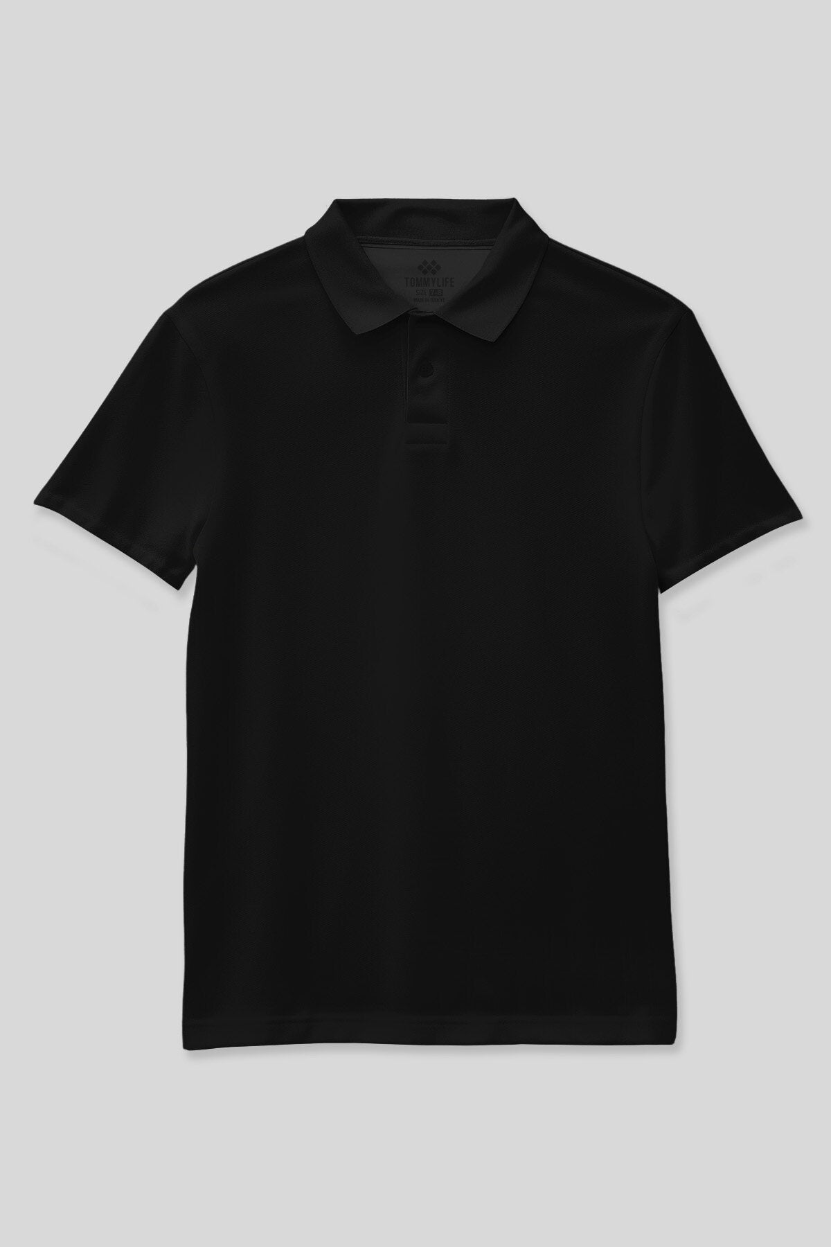 Image of Siyah Polo Yaka Standart Fit Basic Unisex Çocuk T-Shirt - 11330