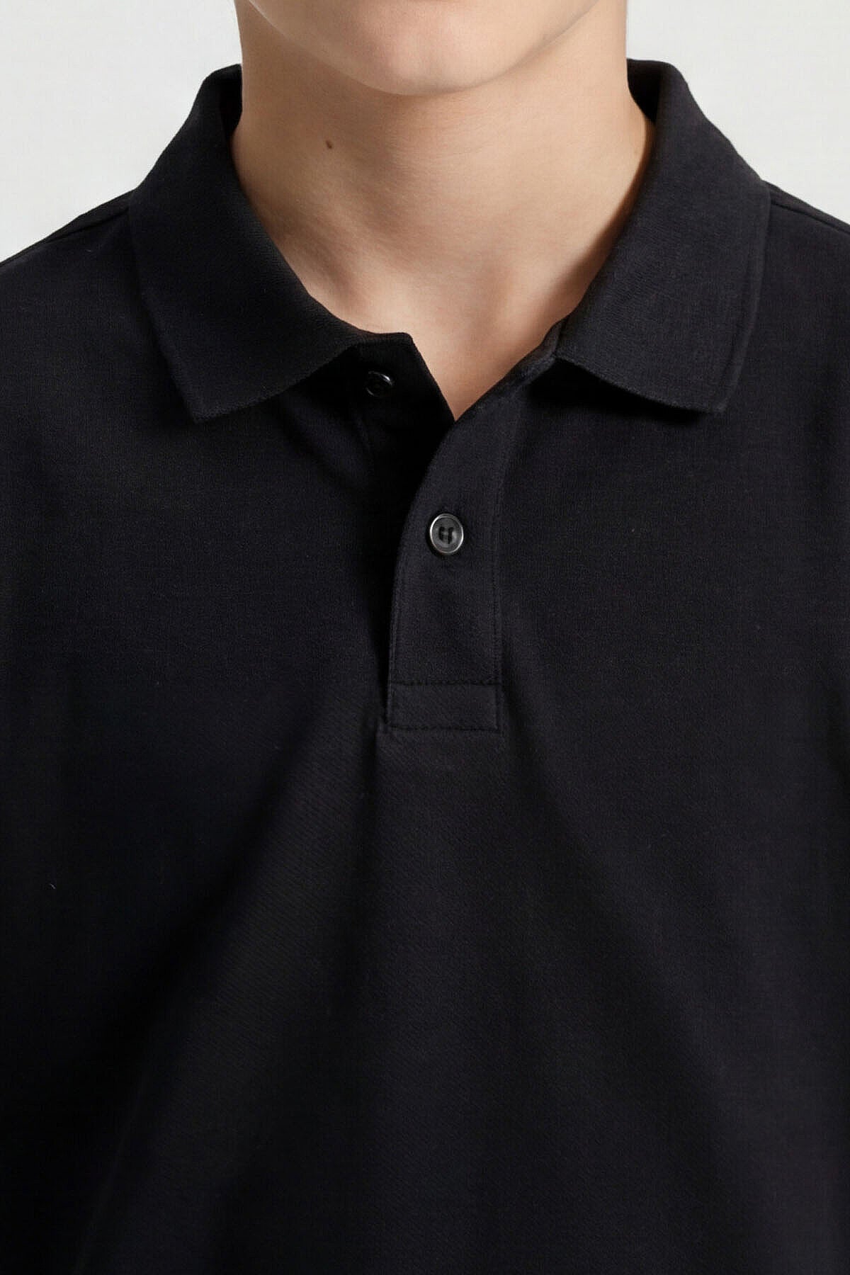 Image of Siyah Polo Yaka Standart Fit Basic Unisex Çocuk T-Shirt - 11330