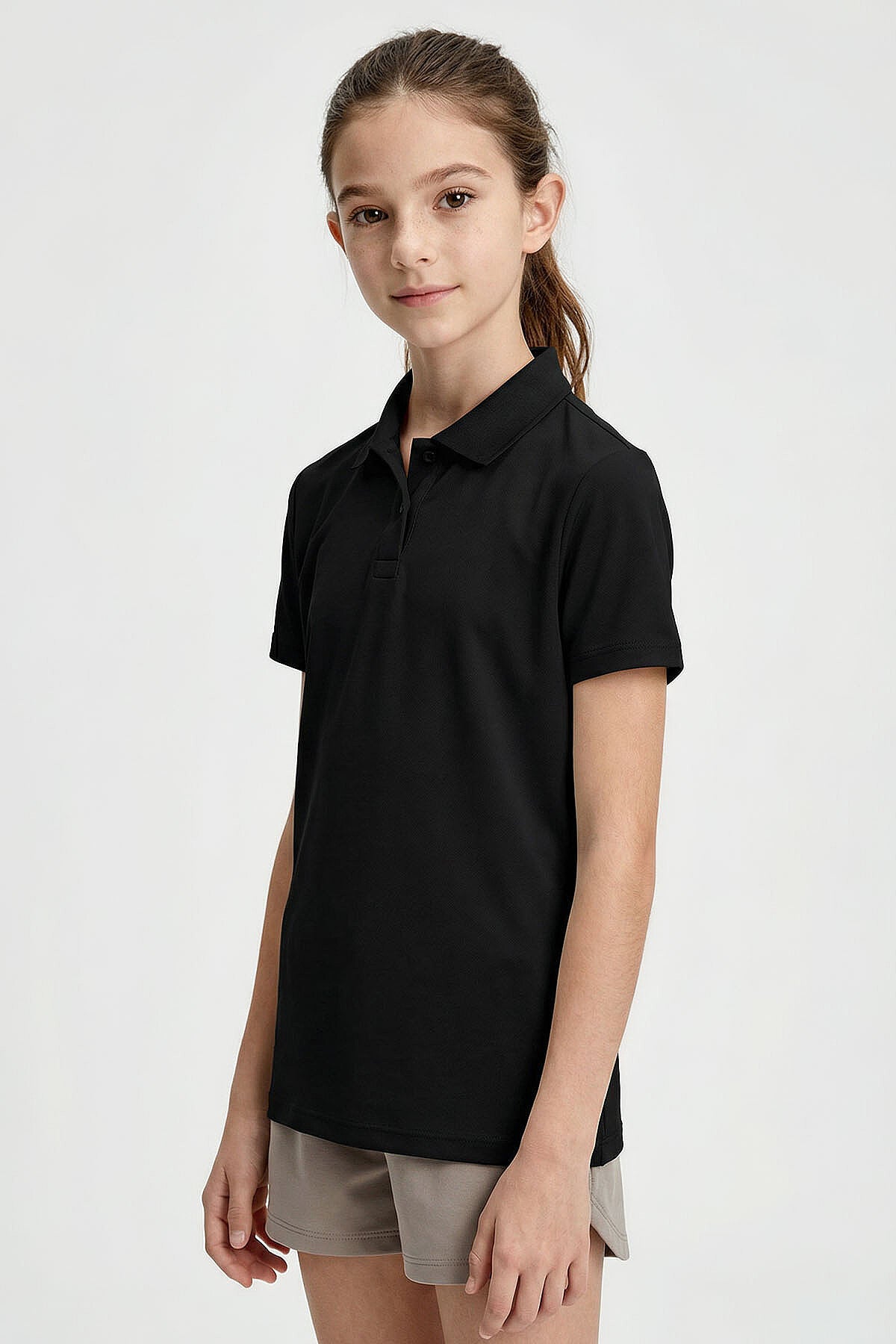 Image of Siyah Polo Yaka Standart Fit Basic Unisex Çocuk T-Shirt - 11330