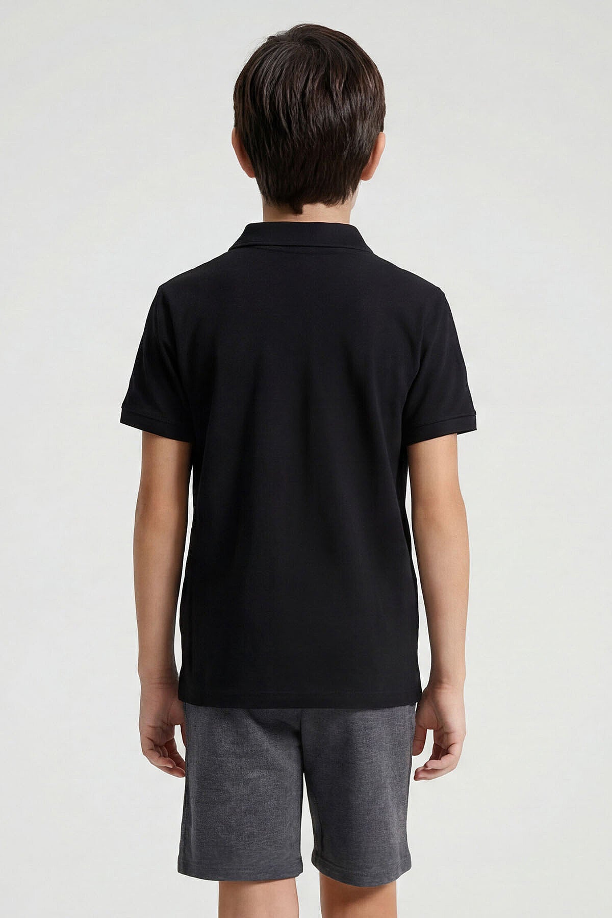 Image of Siyah Polo Yaka Standart Fit Basic Unisex Çocuk T-Shirt - 11330
