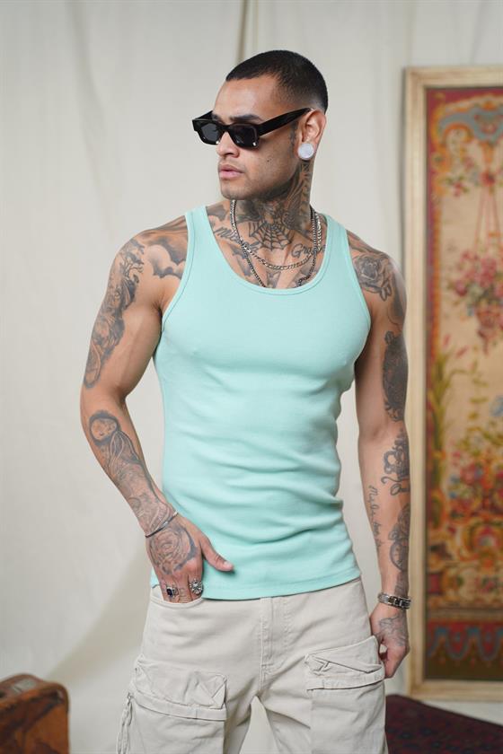 Image of Slim Fit Ribbed Flexible Plain Men's Athletic Tank Top