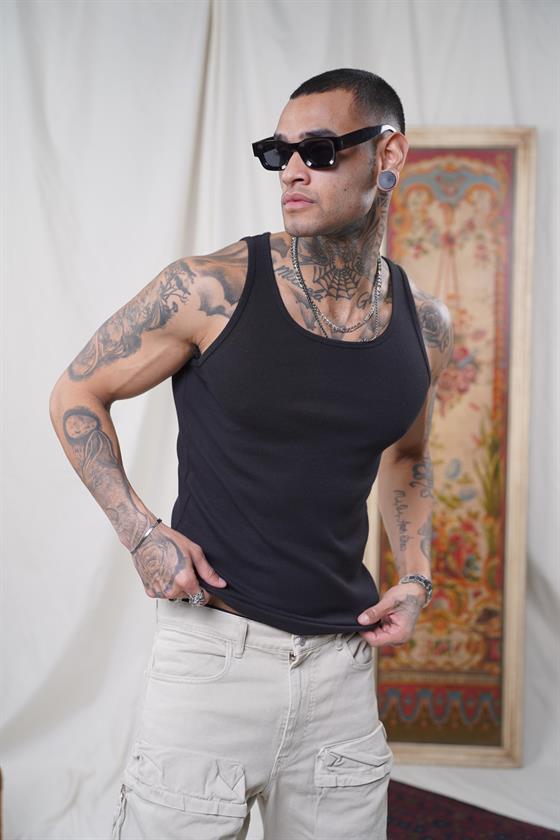 Image of Maiou sport slim fit, cu imprimeu nervuri, flexibil, simplu, pentru bărbați