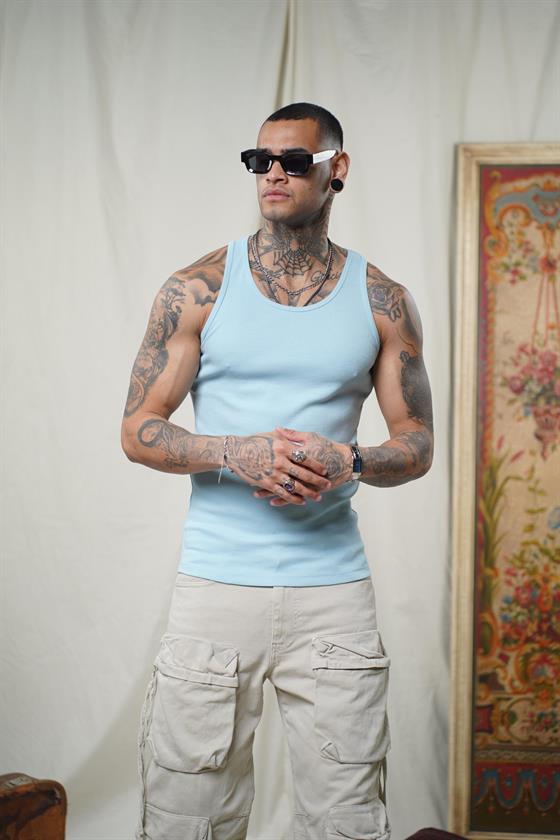 Image of Maiou sport slim fit, cu imprimeu nervuri, flexibil, simplu, pentru bărbați