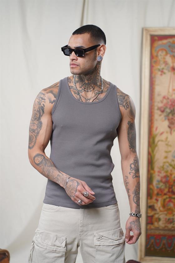 Image of Slim Fit Ribbed Flexible Plain Men's Athletic Tank Top