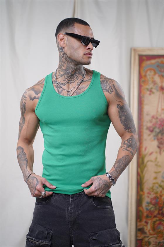 Image of Maiou sport slim fit, cu imprimeu nervuri, flexibil, simplu, pentru bărbați