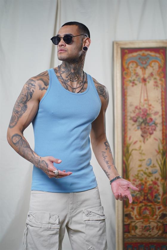 Image of Maiou sport slim fit, cu imprimeu nervuri, flexibil, simplu, pentru bărbați