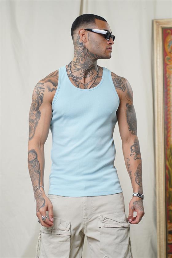 Image of Maiou sport slim fit, cu imprimeu nervuri, flexibil, simplu, pentru bărbați