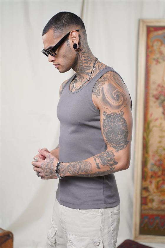 Image of Slim Fit Ribbed Flexible Plain Men's Athletic Tank Top