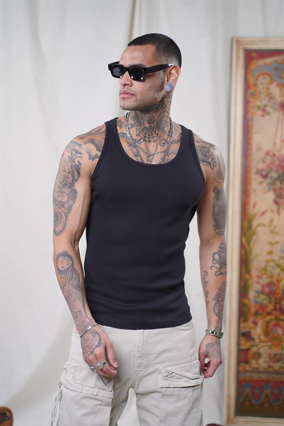 Image of Maiou sport slim fit, cu imprimeu nervuri, flexibil, simplu, pentru bărbați