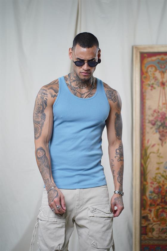 Image of Maiou sport slim fit, cu imprimeu nervuri, flexibil, simplu, pentru bărbați