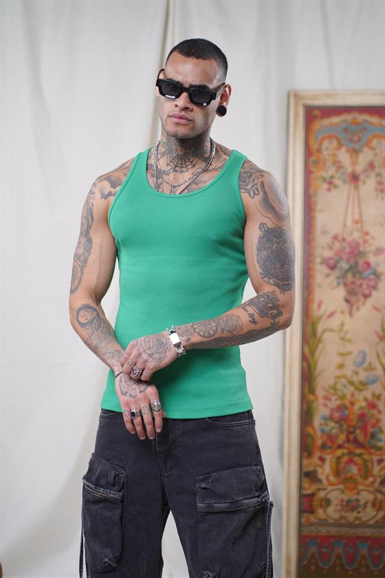Image of Maiou sport slim fit, cu imprimeu nervuri, flexibil, simplu, pentru bărbați