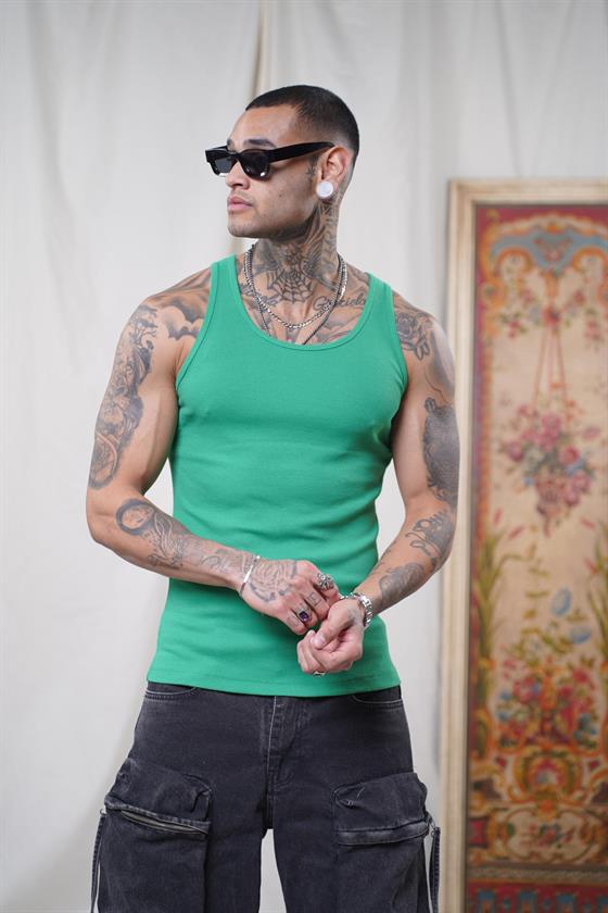 Image of Maiou sport slim fit, cu imprimeu nervuri, flexibil, simplu, pentru bărbați