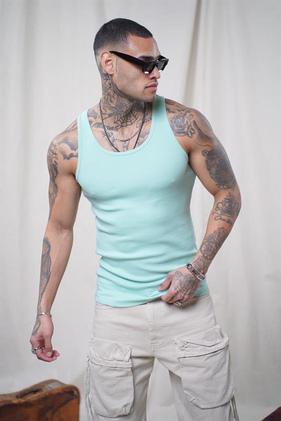 Image of Slim Fit Ribbed Flexible Plain Men's Athletic Tank Top